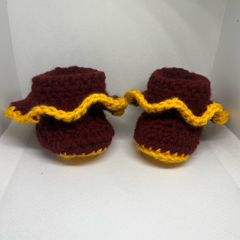 Burgundy & Varsity Yellow Baby Booties